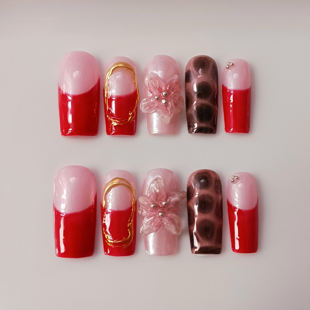 Elegant Red Handmade Press On Nails